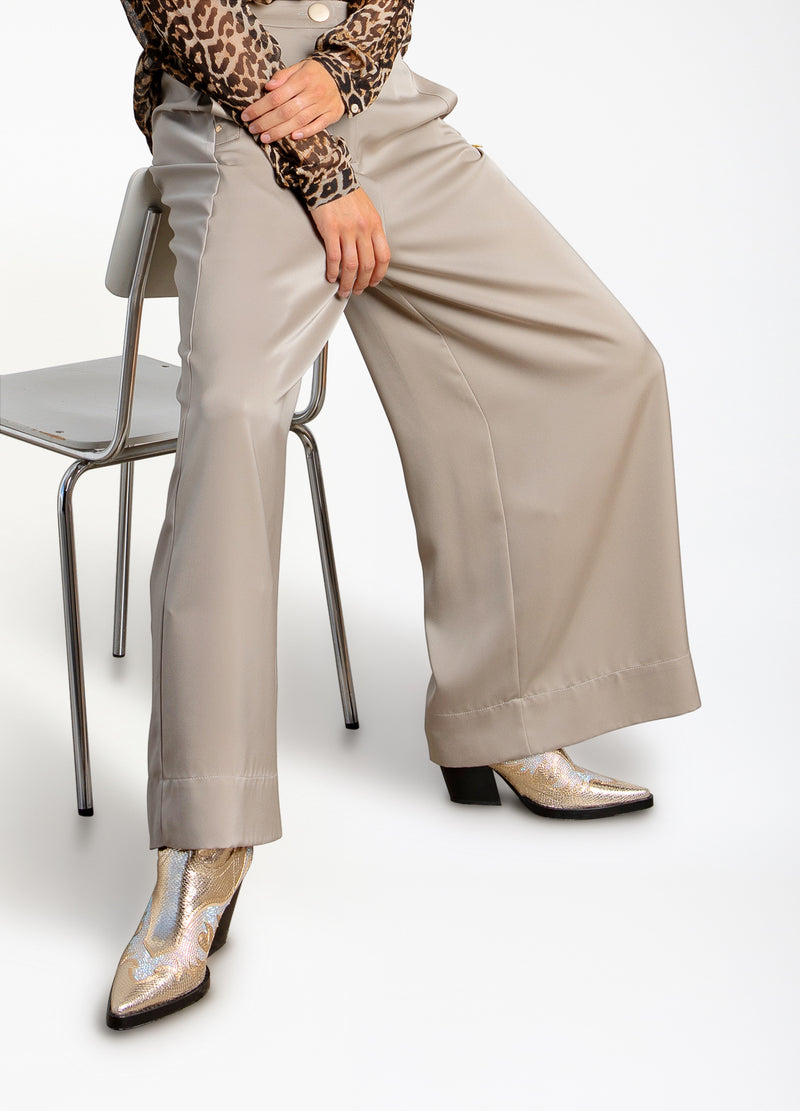 Coster Copenhagen SHINY WIDE PANTS WITH HIGH WAIST - PETRA FIT Pants Grey sand - 241