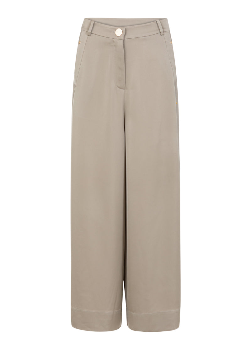 Coster Copenhagen SHINY WIDE PANTS WITH HIGH WAIST - PETRA FIT Pants Grey sand - 241