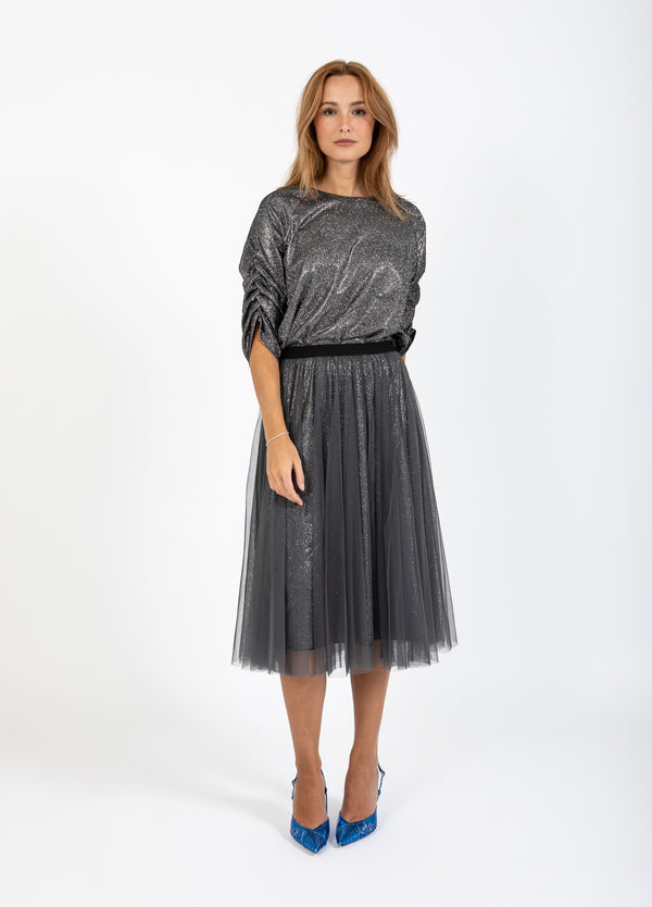 Coster Copenhagen SKIRT WITH PLISSE AND GLITTER Skirt Silver/black - 204