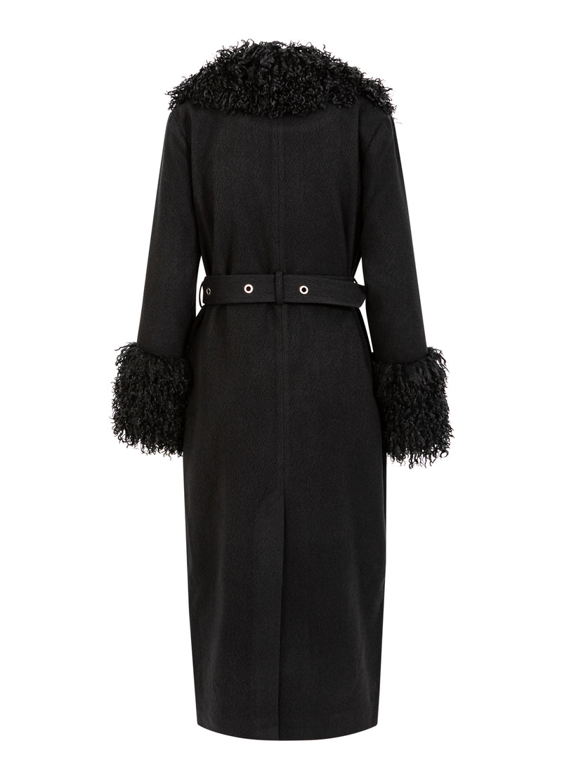 Coster Copenhagen SOFT COAT WITH FUR DETAIL Outerwear Black - 100