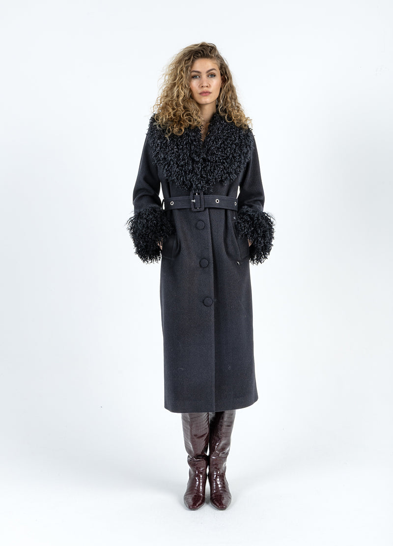 Coster Copenhagen SOFT COAT WITH FUR DETAIL Outerwear Black - 100