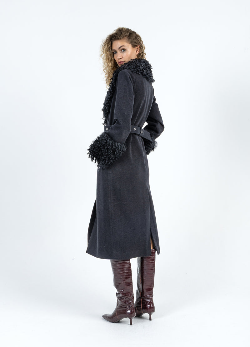 Coster Copenhagen SOFT COAT WITH FUR DETAIL Outerwear Black - 100