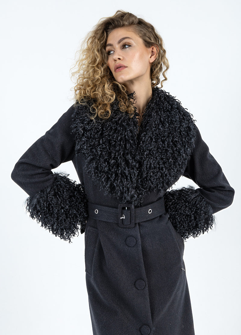 Coster Copenhagen SOFT COAT WITH FUR DETAIL Outerwear Black - 100