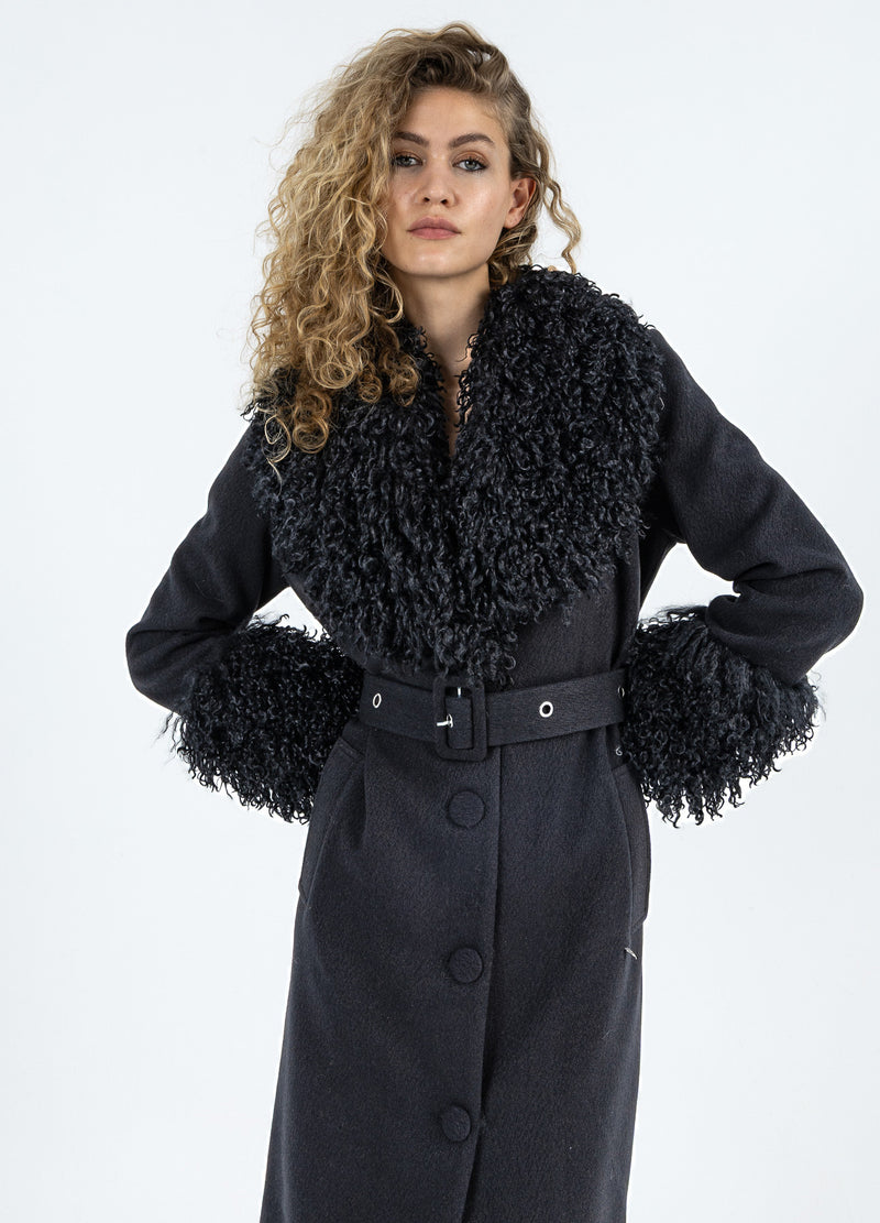 Coster Copenhagen SOFT COAT WITH FUR DETAIL Outerwear Black - 100