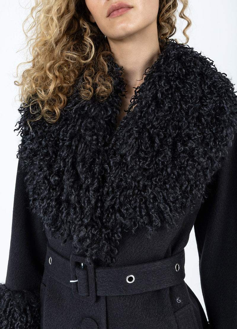 Coster Copenhagen SOFT COAT WITH FUR DETAIL Outerwear Black - 100