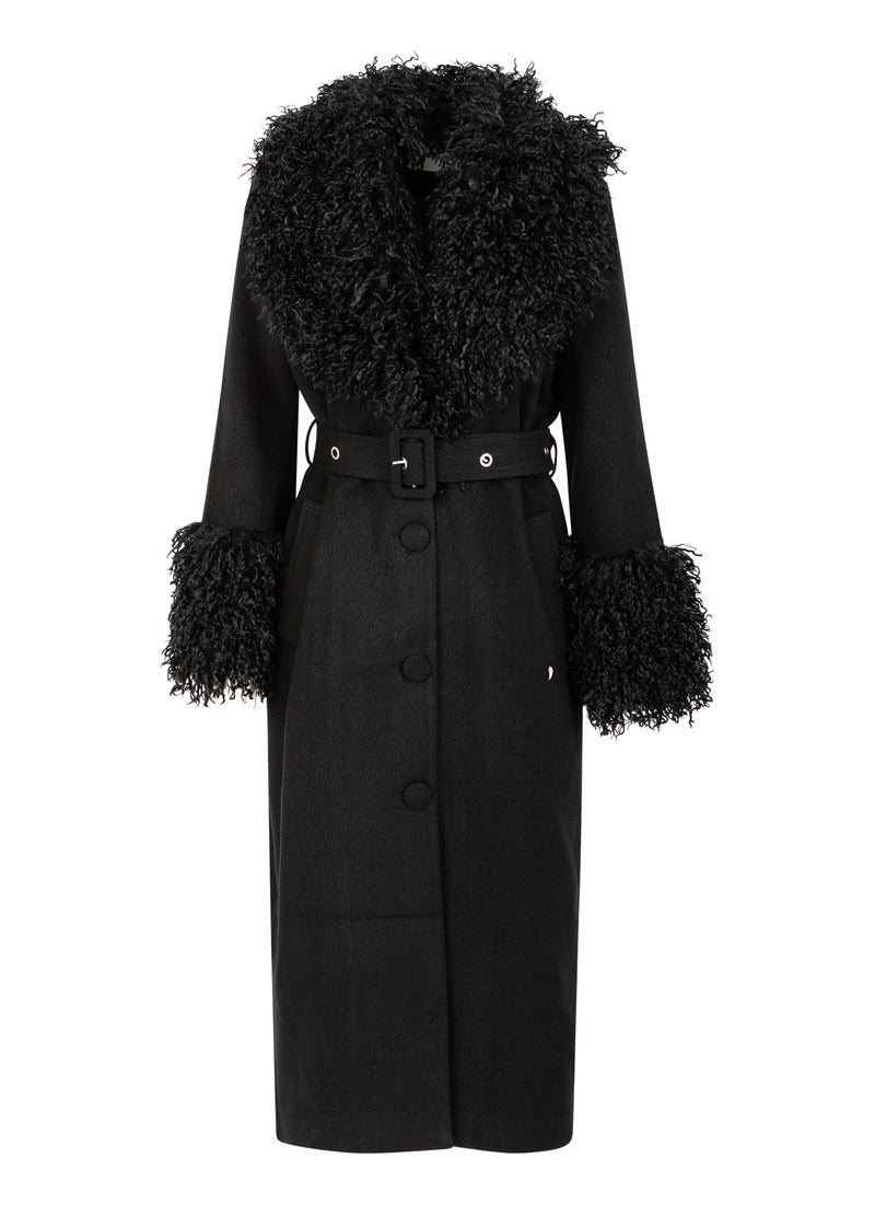 Coster Copenhagen SOFT COAT WITH FUR DETAIL Outerwear Black - 100