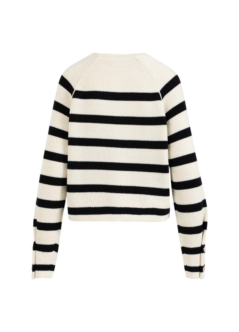 Coster Copenhagen STRIPED CARDIGAN Knitwear Creme / black stripe - 294