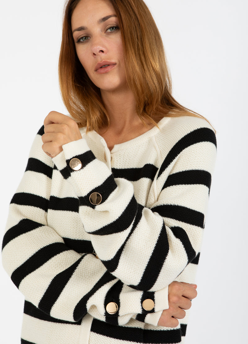 Coster Copenhagen STRIPED CARDIGAN Knitwear Creme / black stripe - 294