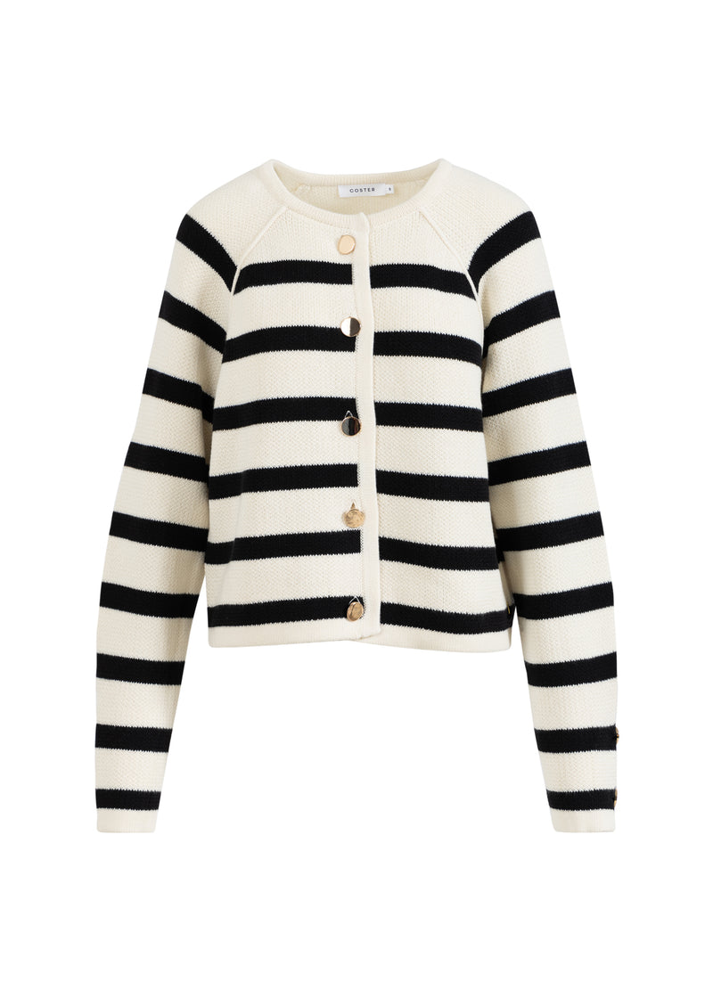 Coster Copenhagen STRIPED CARDIGAN Knitwear Creme / black stripe - 294