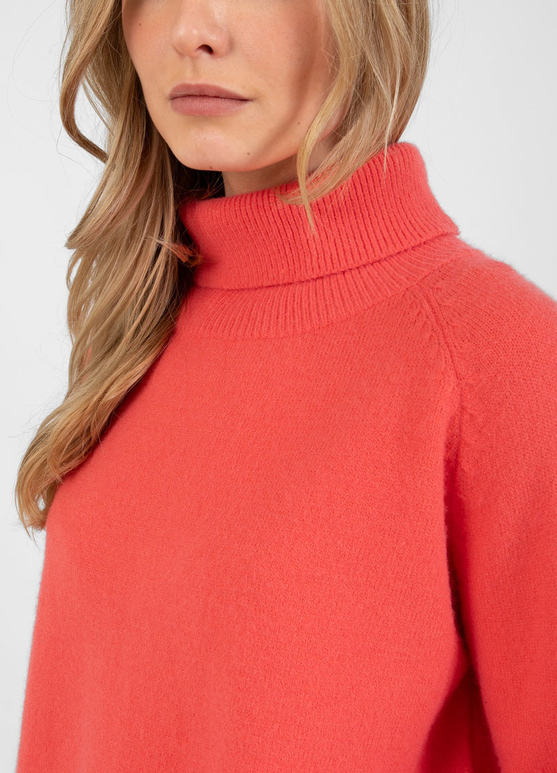 Coster Copenhagen SWEATER WITH HIGH NECK - COMFY KNIT Knitwear Hot coral - 685