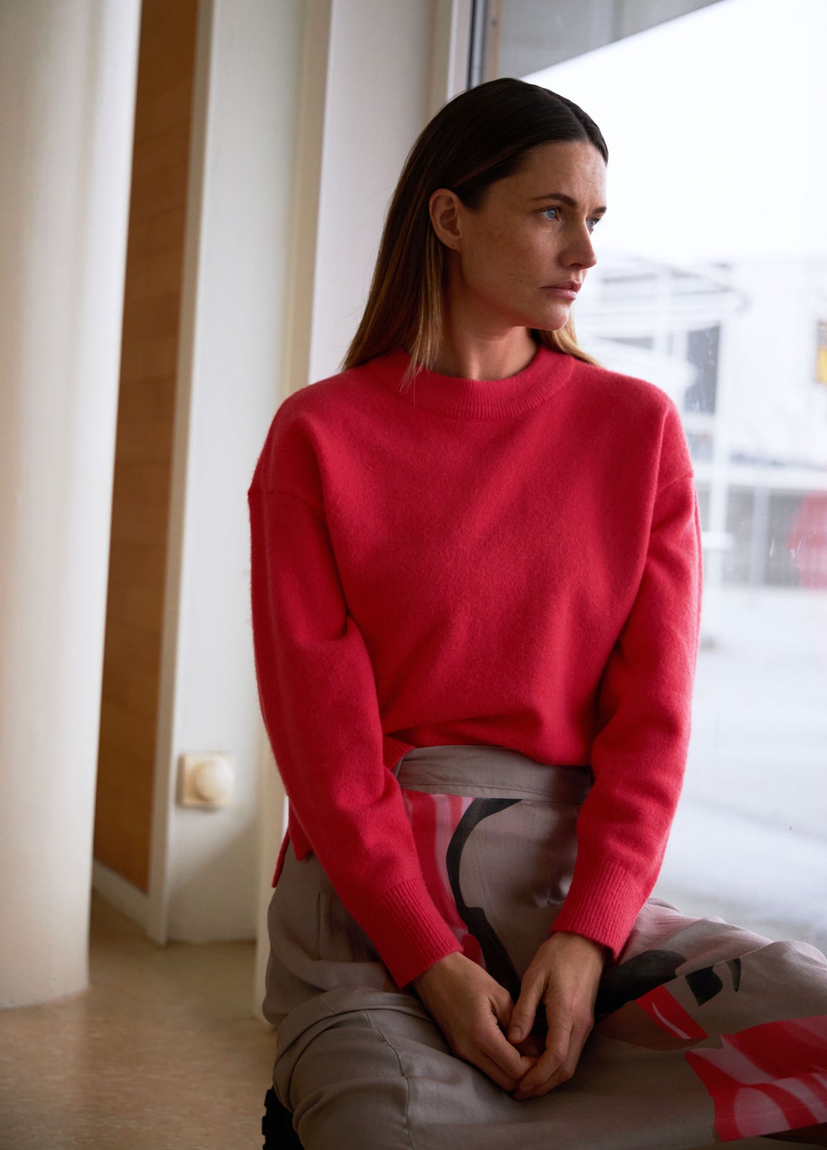 Coral knit sweater on sale