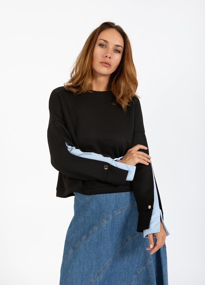 Coster Copenhagen SWEATSHIRT WITH SLEEVE DETAIL Shirt/Blouse Black / ice blue - 170