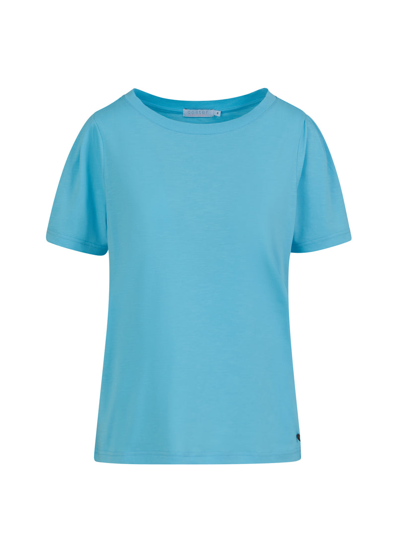Coster Copenhagen T-SHIRT WITH PLEATS T-Shirt Aqua blue - 585