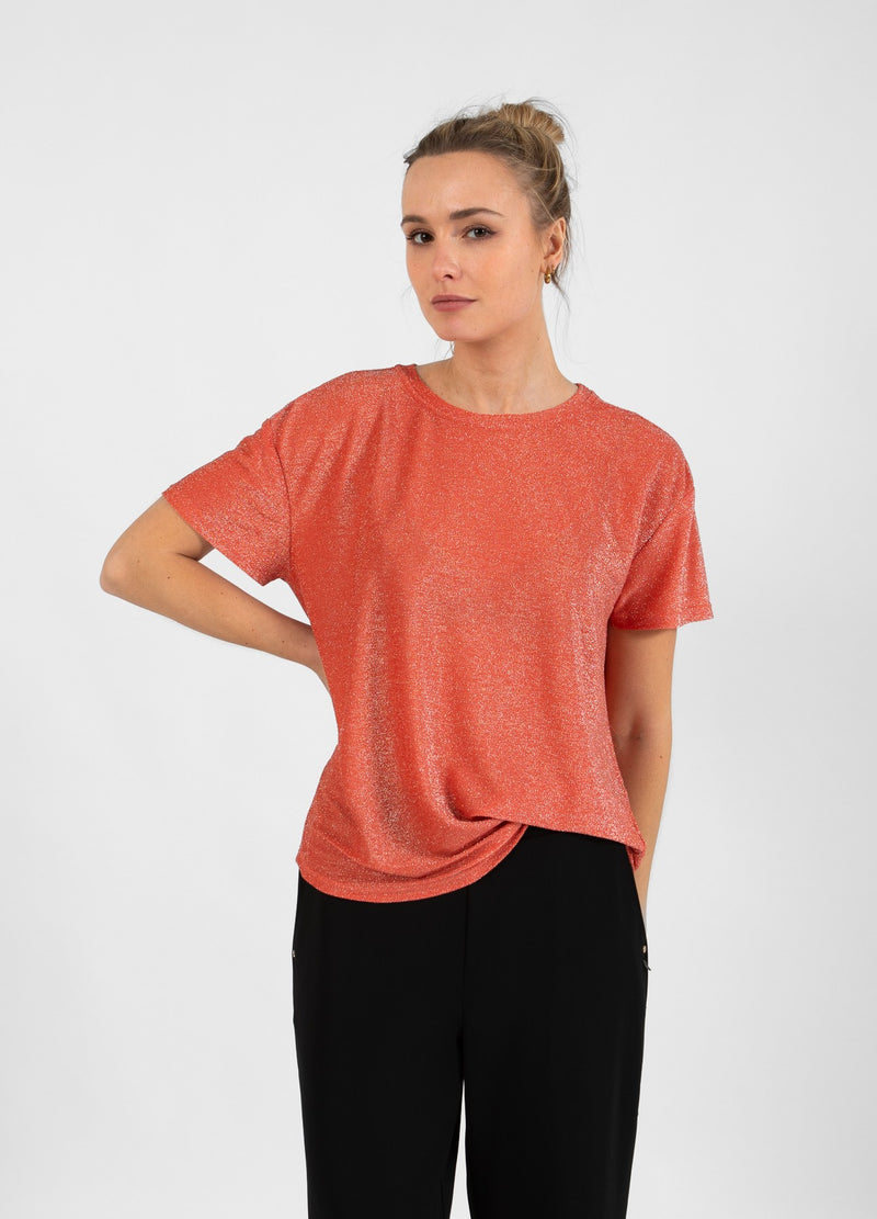 Coster Copenhagen T-SHIRT WITH SHIMMER Shirt/Blouse Hot coral - 685