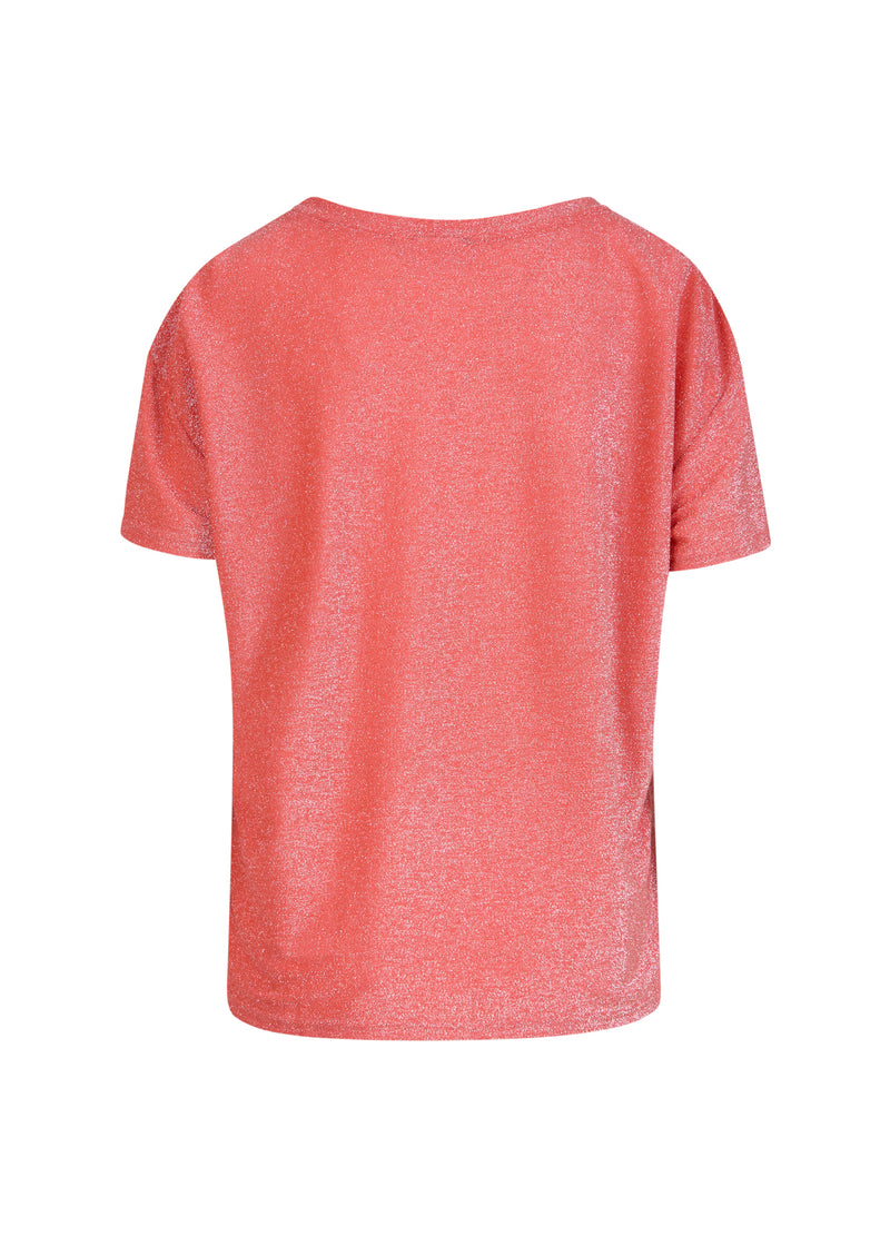 Coster Copenhagen T-SHIRT WITH SHIMMER Shirt/Blouse Hot coral - 685