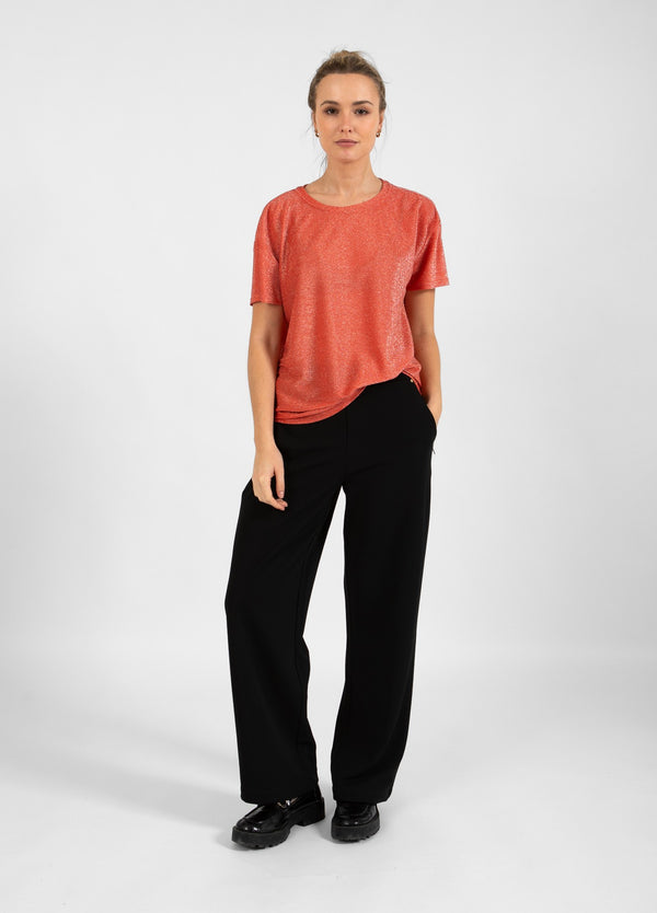 Coster Copenhagen T-SHIRT WITH SHIMMER Shirt/Blouse Hot coral - 685