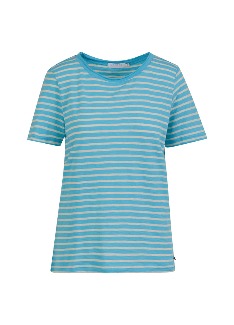 Coster Copenhagen T-SHIRT WITH STRIPES - MID SLEEVE T-Shirt Aqua blue/creme stripe - 584