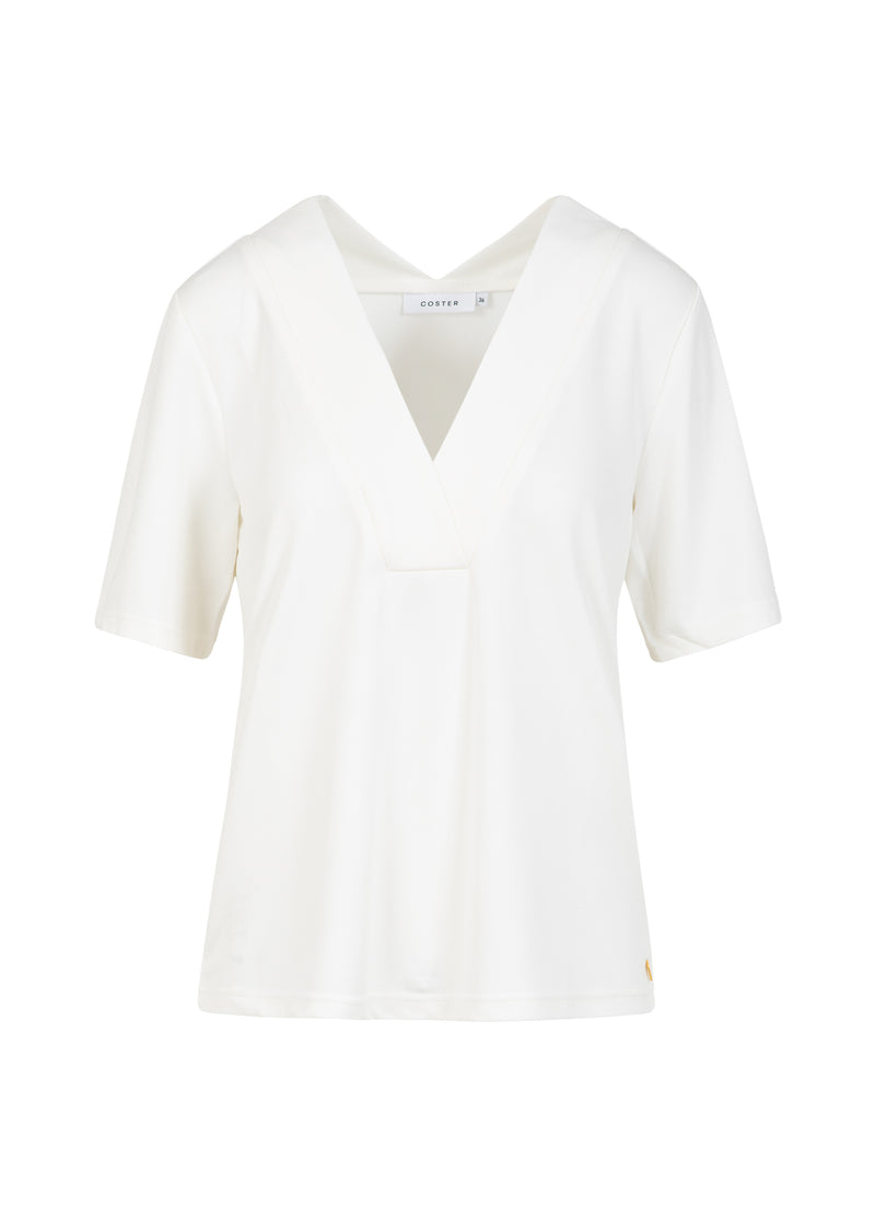 Coster Copenhagen TOP WITH DOUBLE V-NECK COLLAR IN JERSEY PIQUE Shirt/Blouse Off White - 249
