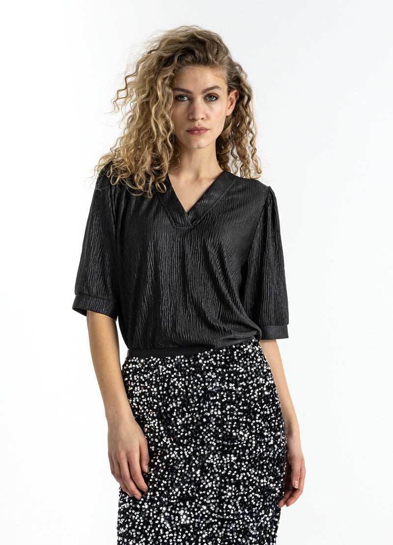 Coster Copenhagen TOP WITH PUFF SLEEVES Shirt/Blouse Black - 100