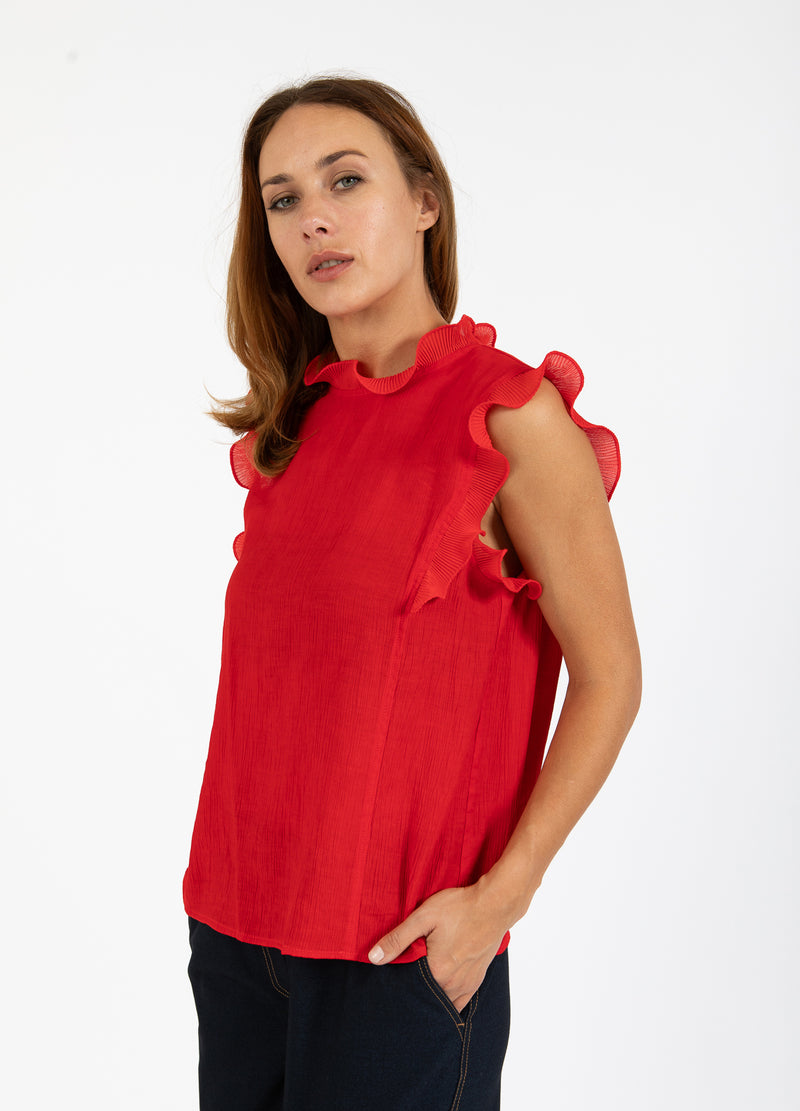 Coster Copenhagen TOP WITH RUFFLES Shirt/Blouse Scarlet red - 618