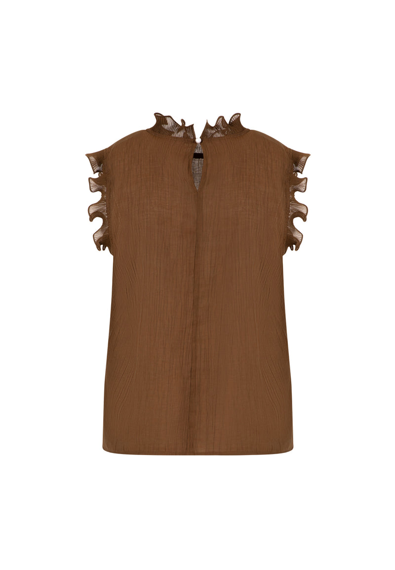 Coster Copenhagen TOP WITH RUFFLES Shirt/Blouse Brown - 358