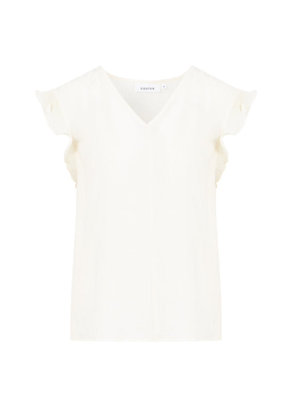 Coster Copenhagen TOP WITH RUFFLES IN V-NECK Shirt/Blouse Creme - 241