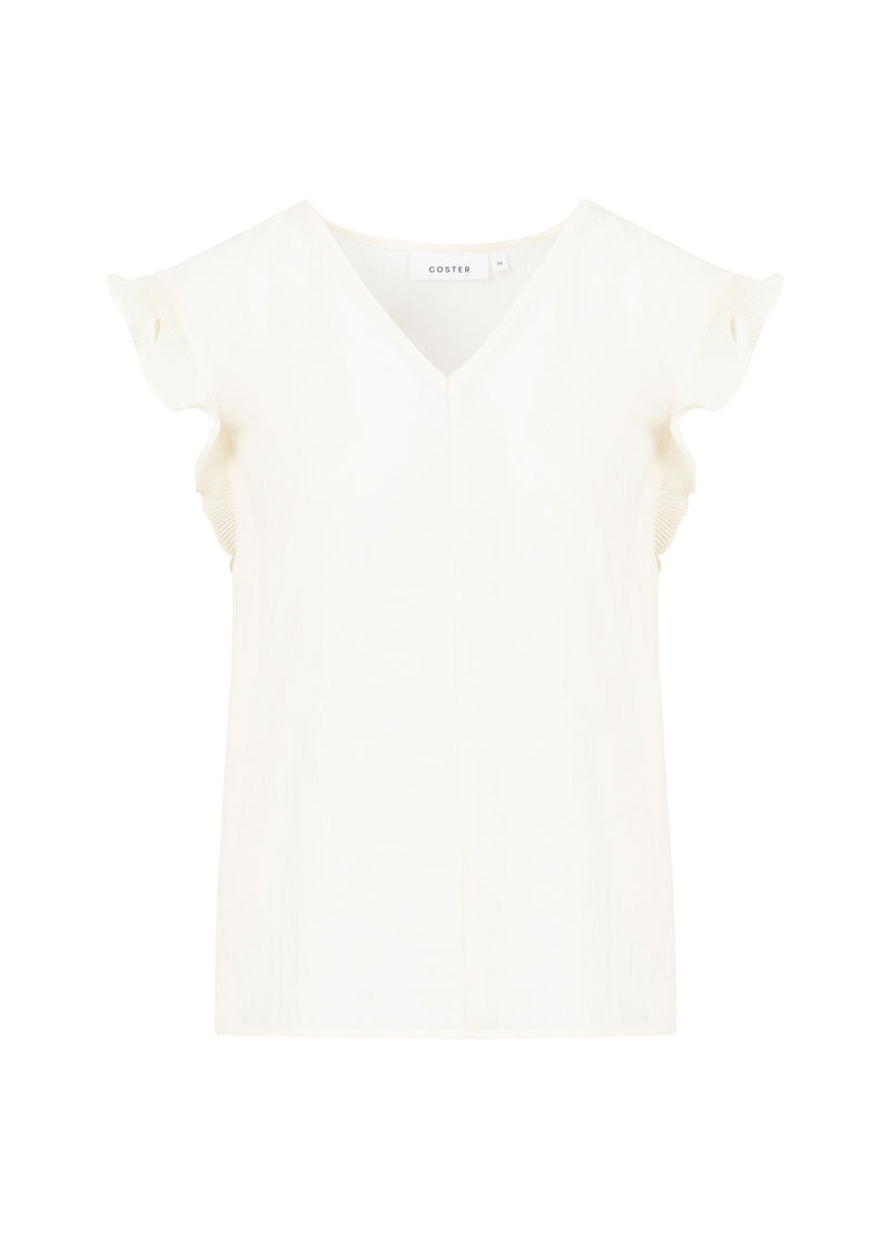 Coster Copenhagen TOP WITH RUFFLES IN V-NECK Shirt/Blouse Creme - 241