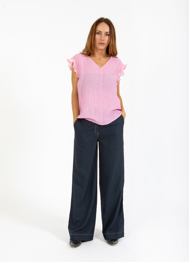 Coster Copenhagen TOP WITH RUFFLES IN V-NECK Shirt/Blouse Magenta - 861