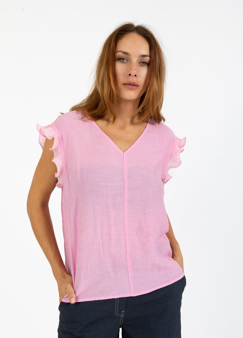 Coster Copenhagen TOP WITH RUFFLES IN V-NECK Shirt/Blouse Magenta - 861