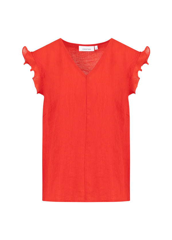 Coster Copenhagen TOP WITH RUFFLES IN V-NECK Shirt/Blouse Scarlet red - 618