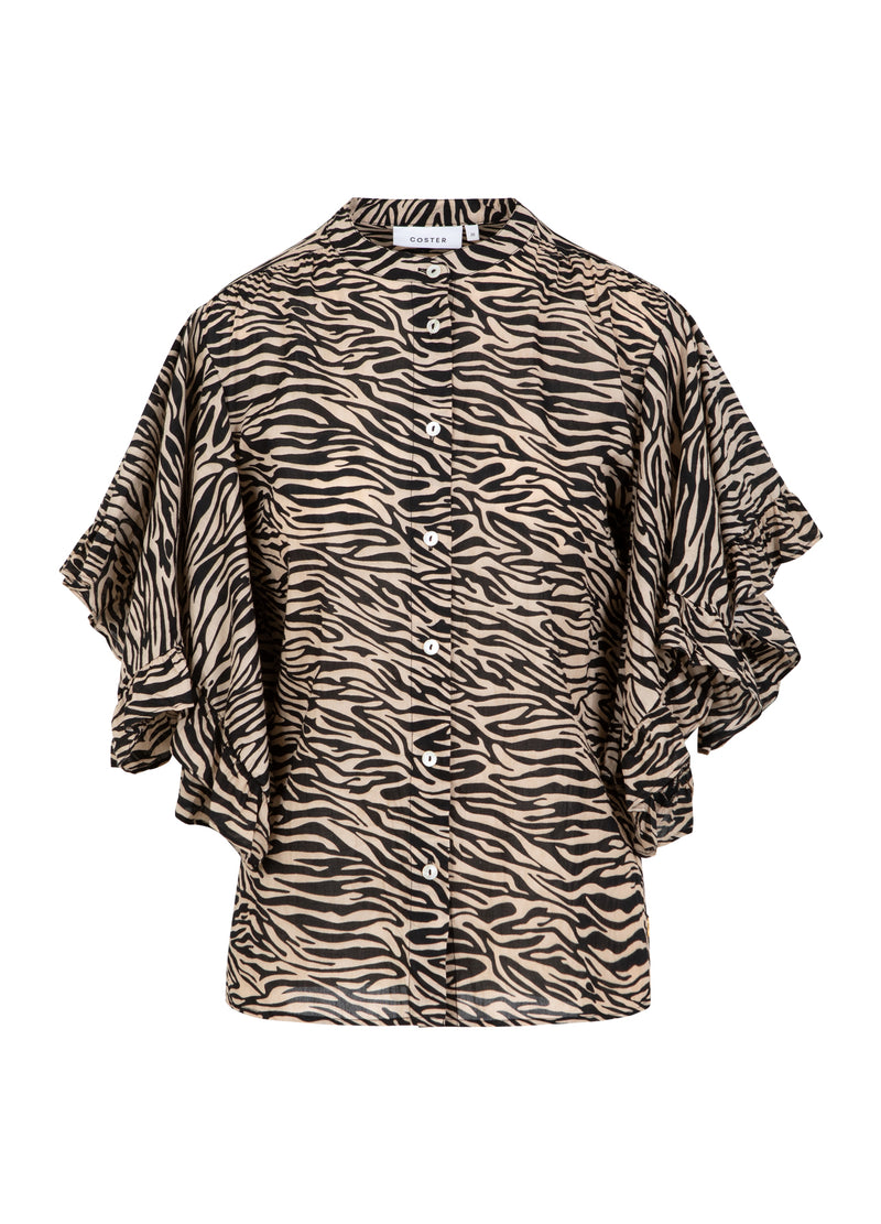 Coster Copenhagen TOP WITH RUFFLE SLEEVES IN ZEBRA PRINT Shirt/Blouse Zebra print - 914