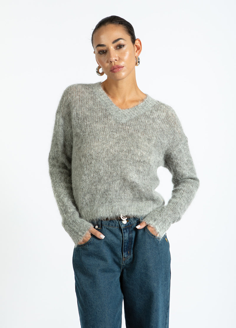 Coster Copenhagen V-NECK KNIT IN ALPACA Knitwear Light grey melange - 129