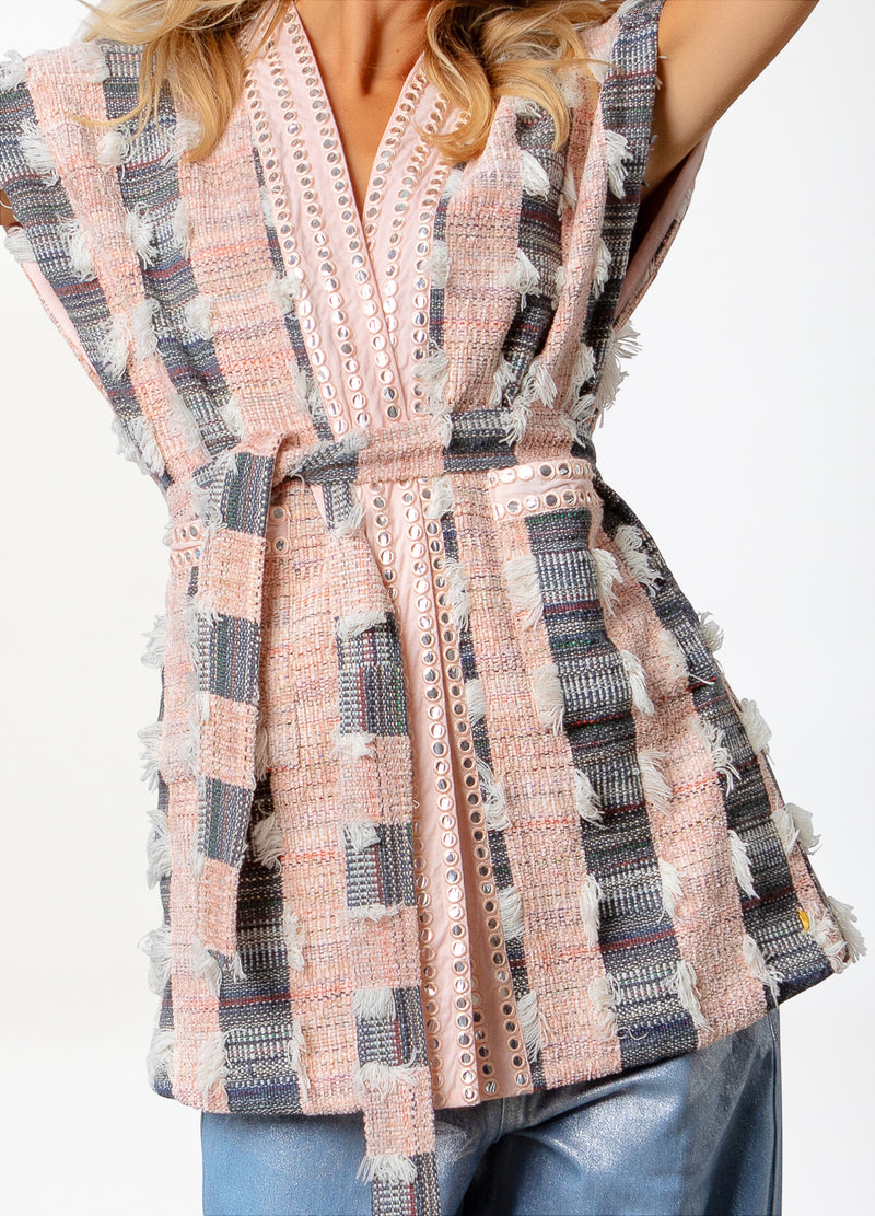 Coster Copenhagen VEST WITH MIRROR RIBBONS Vest Blush/black jaquard - 638