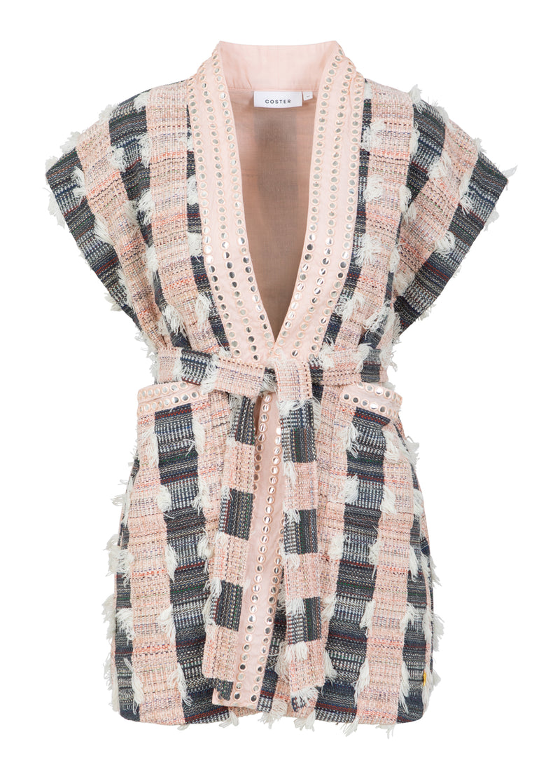 Coster Copenhagen VEST WITH MIRROR RIBBONS Vest Blush/black jaquard - 638