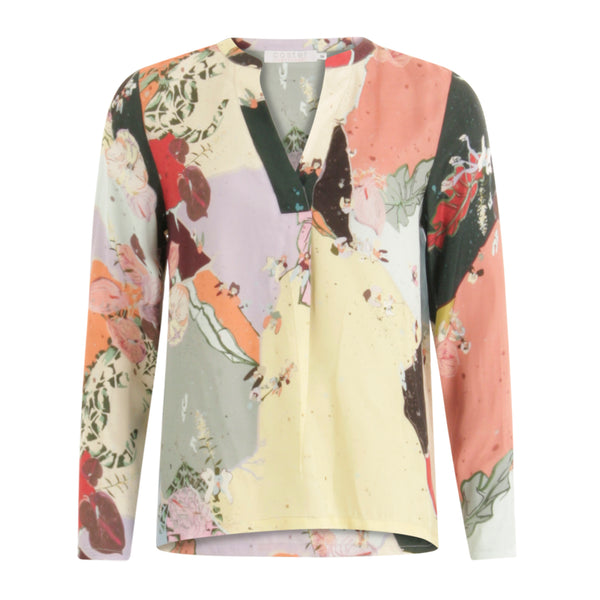 BLOUSE W. LONG SLEEVES AND ROUND NECK - Flamingo flower