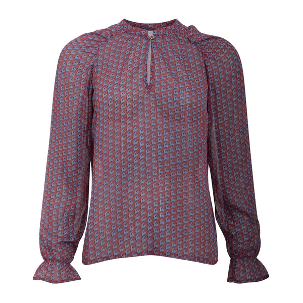 BLOUSE IN POLYESTER CHIFFON - Houndstooth Print - Blush