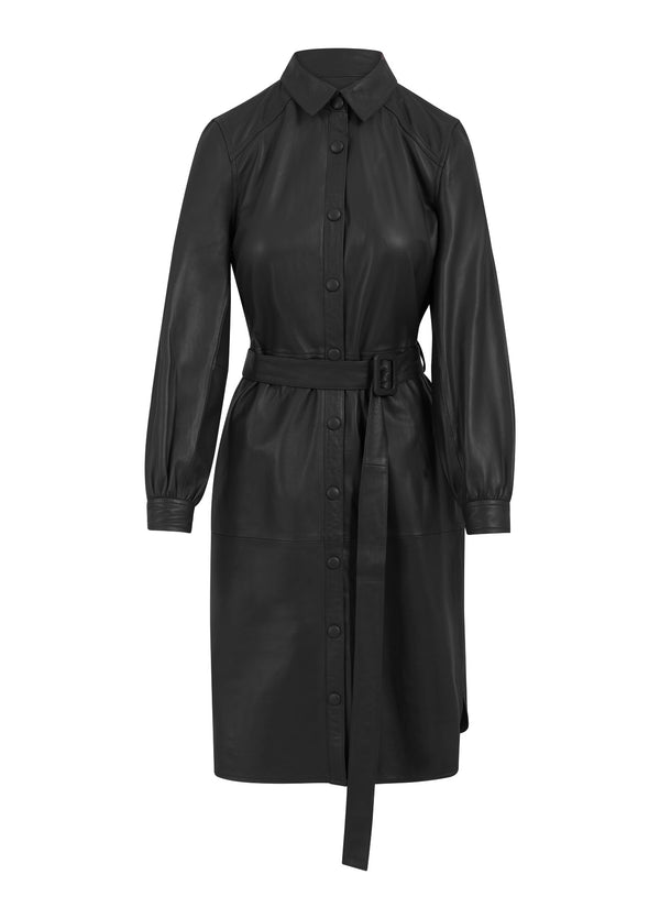 Coster Copenhagen LEATHER SHIRT DRESS Dress Black - 100