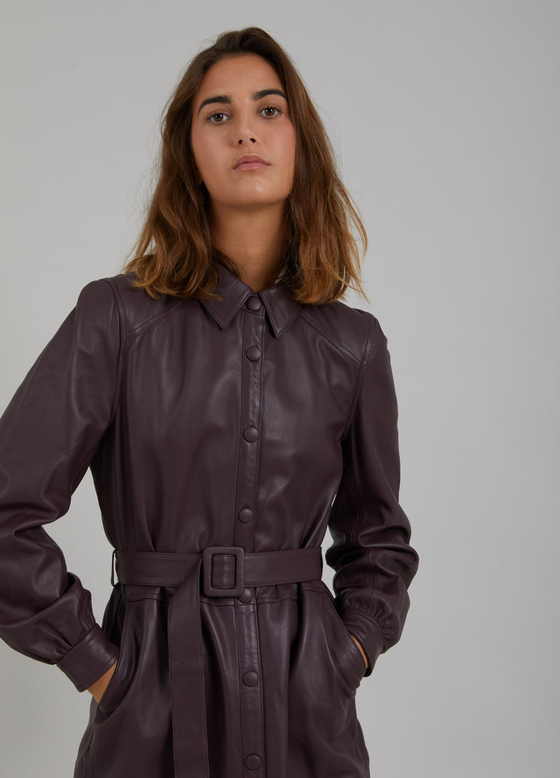 Coster Copenhagen LEATHER SHIRT DRESS Dress Bordeaux - 653