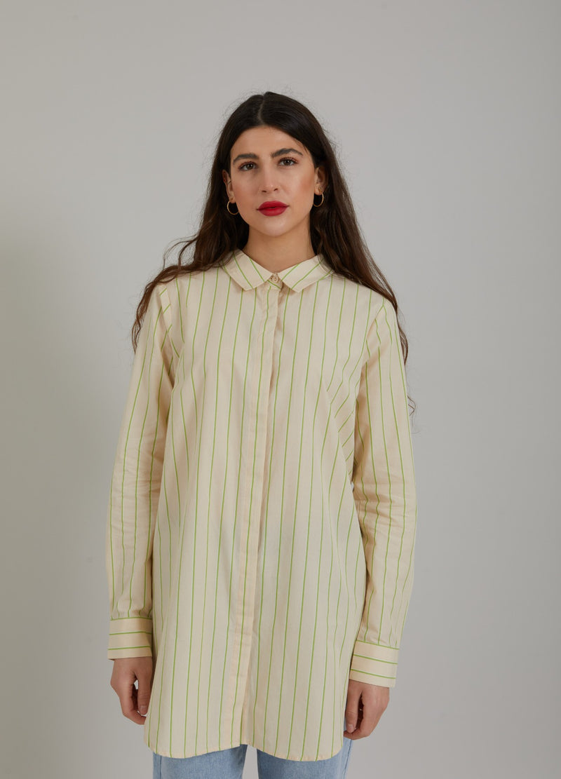 Coster Copenhagen LONG SHIRT W. THIN STRIPES Shirt/Blouse Flash green stripe - 416