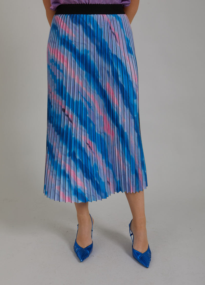 Coster Copenhagen PLEATED SKIRT W. FADED STRIPE PRINT Skirt Faded stripe print blue - 509