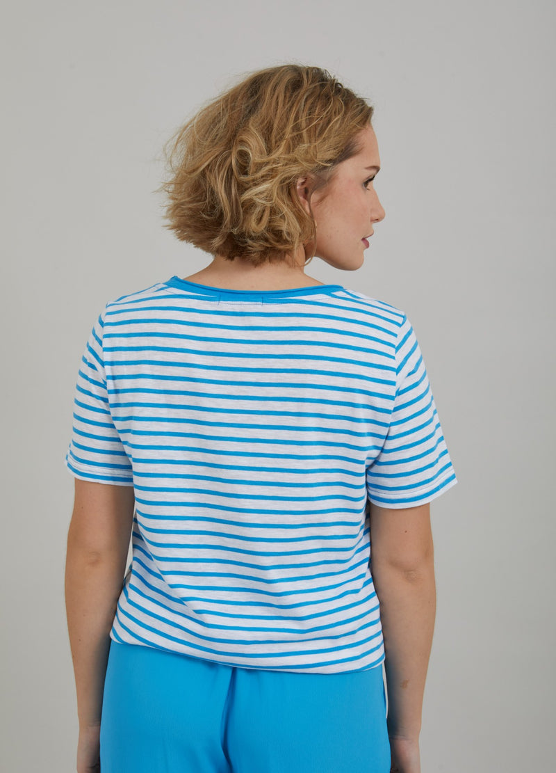 Coster Copenhagen T-SHIRT W. STRIPES - MID LENGTH SLEEVES T-Shirt Blue lagune stripe - 566